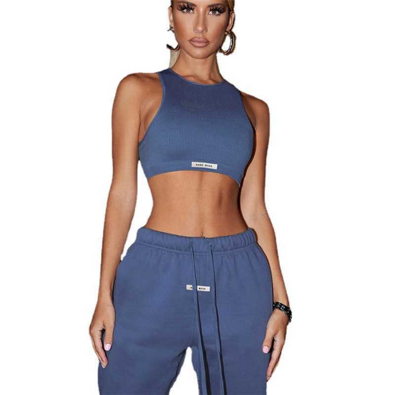 Women's Two Piece Pants 2022 Summer Women's New Solid Color Slim Sleeveless Umbilical Tank Top Loose Straight Casual Shorts Set T230210