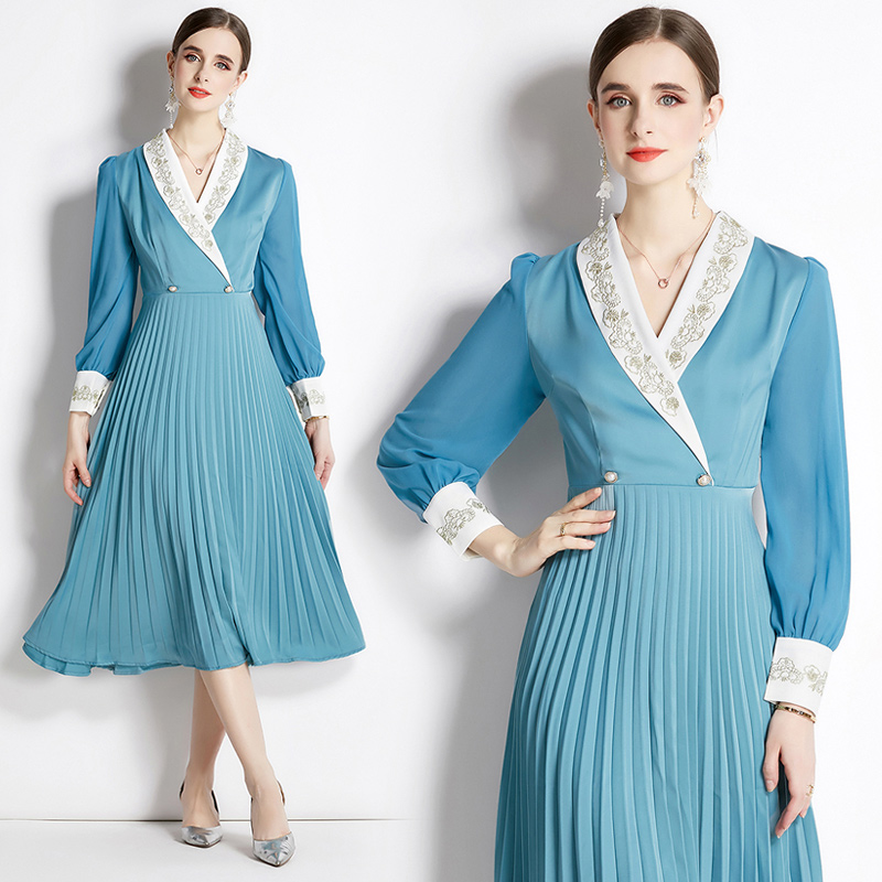 2023 Women V-Neck Blue Designer Dress Long Sleeve Spring Autumn Casual Midi Dresses Sweet Chic Office Lady Slim Pleated A-Line Frocks Fine Elegant Woman Clothes, 10
2023 Women V-Neck Blue Designer Dress Long Sleeve Spring Autumn Casual Midi Dresses Sweet Chic Office Lady Slim Pleated A-Line Frocks Fine Elegant Woman Clothes, 10