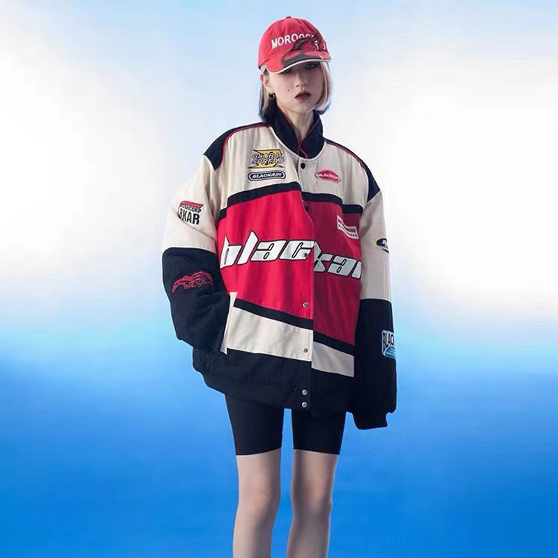 Women's Jackets Vintage Oversized Print Handsome Motorcycle Racing Suit Jacket Women Street Hip-hop Couple Windbreaker Y2K Bomber Jacket Mens 230