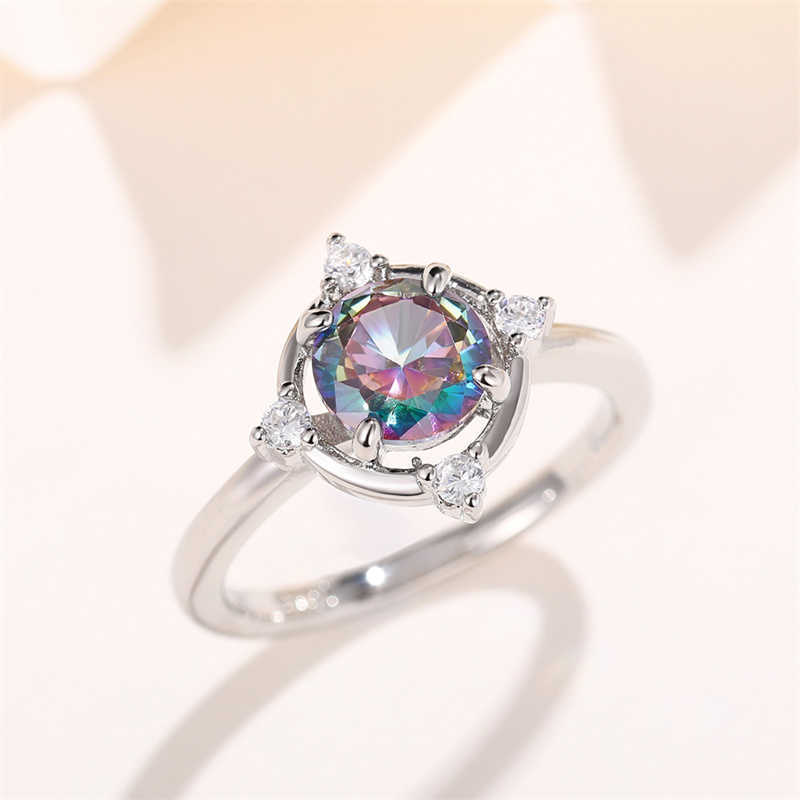 Solitaire Ring Huitan Funny Colored Cubic Zirconia Round Rings for Women Exquisite Finger Accessories Party Birthday Gift New Fashion Jewelry Y2302