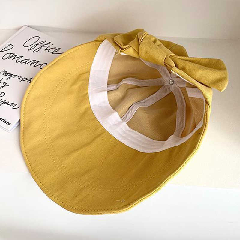 Ball Caps Summer Sun Hat Women Foldable Baseball Cap Solid Bow Floppy Hat Outdoor Sports Anti-UV Hat Adjustable Wide Brim Suncrean Hats G230209