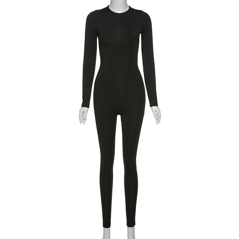 Women's Jumpsuits Rompers Solid Black/Gray Long Sleeve Skiing Jumpsuit Women Elastic Hight Outfit Fashion Fitness Sportwear Slim Rompers Streetwe