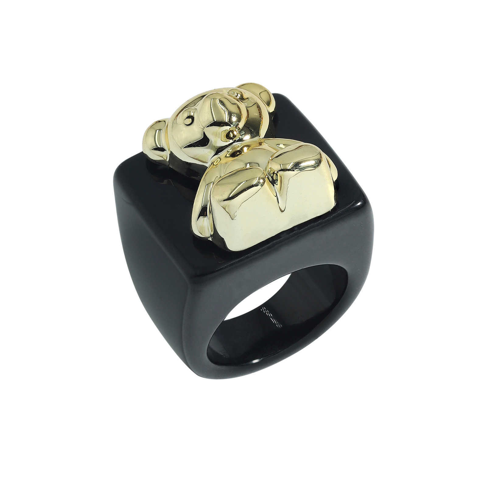 Solitaire Ring 2022 New INS Cute Cartoon Resin Acrylic Bear Metal Rings For Women Girl Candy Color Aesthetic Square Wholesale Jewelry Y2302