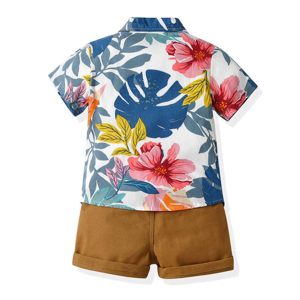 Clothing Sets Summer Fashion Boy Clothing Set Hawai style Floral Short Sleeve Bowtie ShirtShorts Boy Casual Clothes Gentleman Baby 2Pcs Suit W230210