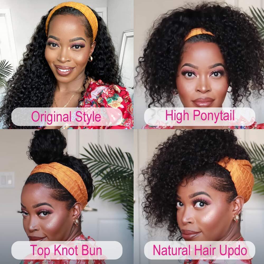 Lace Wigs Headband Wig Human Hair Kinky Curly MYLOCKME Glueless Full Machine Made Brazilian Remy For Women 180 Density 230210