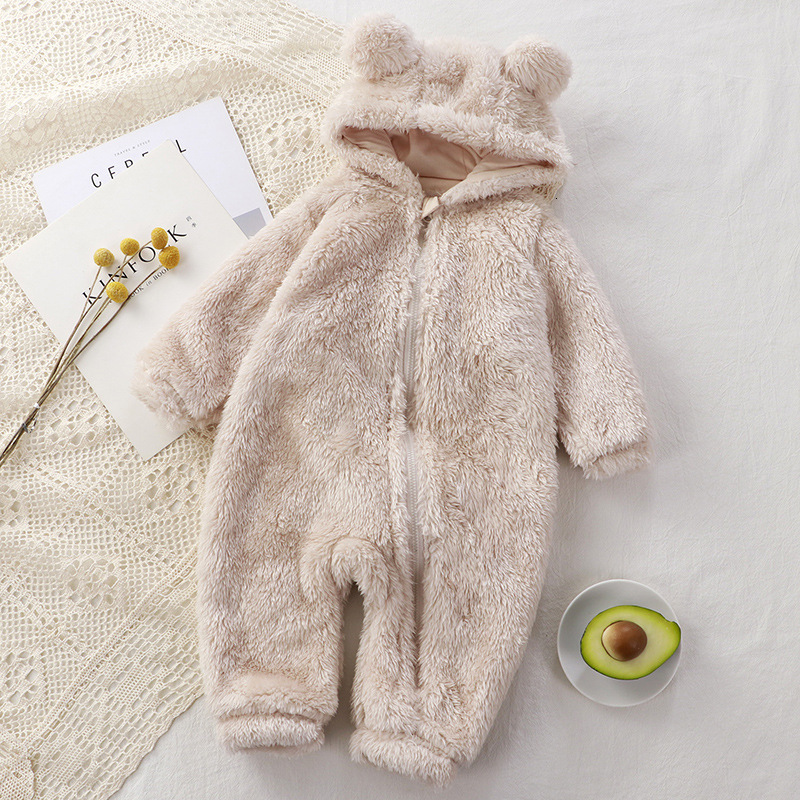 Rompers Cute Bear Baby Boy Girl Clothes born Long Sleeve Hoodes Zipper Romper Thick Warm Flannel Infant Clothing 0 36M 230209
