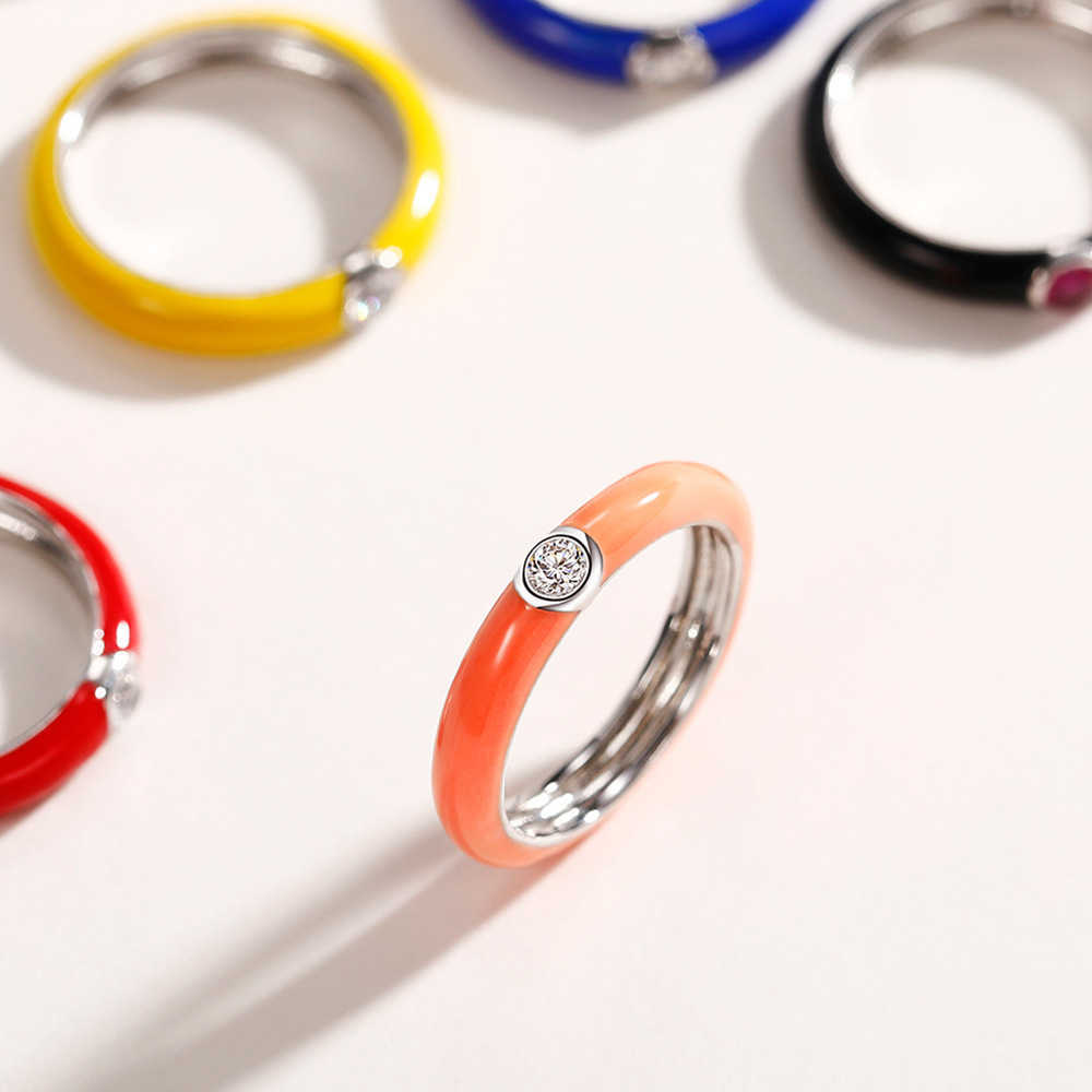 Solitaire Ring New INS Rainbow Colorful Droping Oil Irregular Geometric Crystal Rhinestone Zircon Round Metal For Women Party Jewelry Gift Y2302