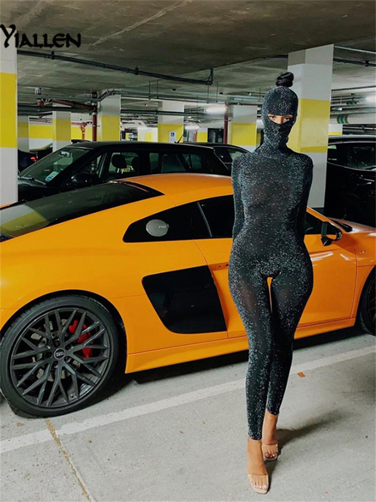 Women's Jumpsuits Rompers Yiallen Sexy Backless Shiny Jumpsuit Mask Two Piece Outfits Women Matching Set Spring Night Party Club Femme Activewear