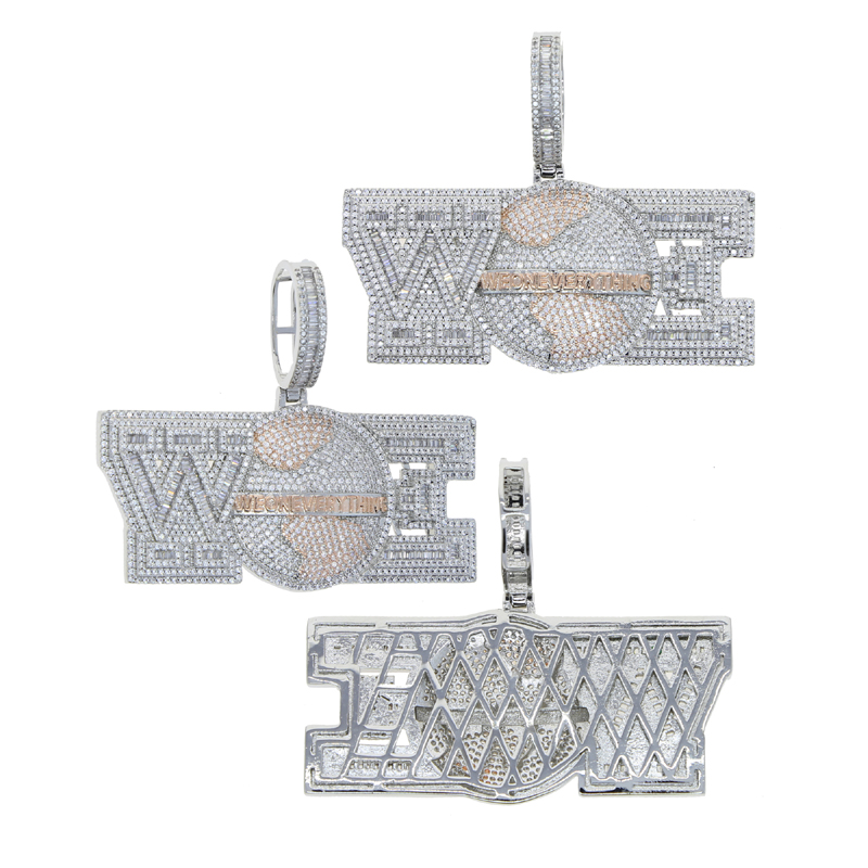 Iced Out Bling CZ Letters We On Everything Pendant Necklace Gold Silver Plated Cubic Zircon WOE Charm Hip Hop Jewelry For Men