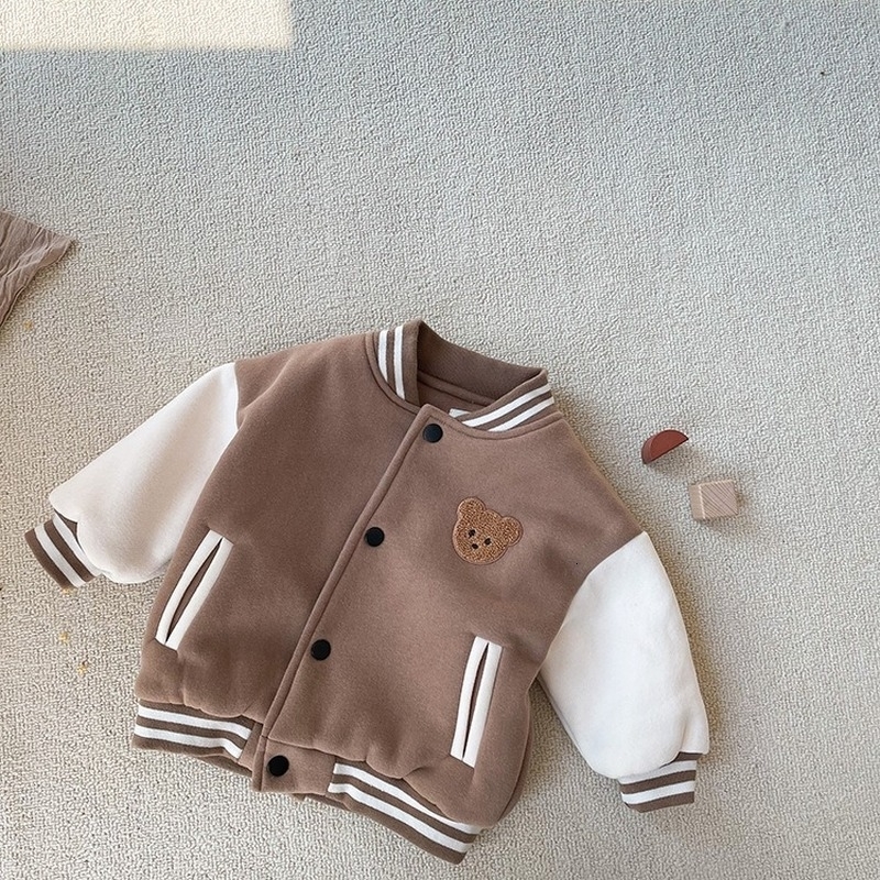 Coat Baby Jacket Casual Baseball Uniform Outerwear Kids Toddler Infant Boys Girls Clothes Cute Fleece Winter Warm l230209
