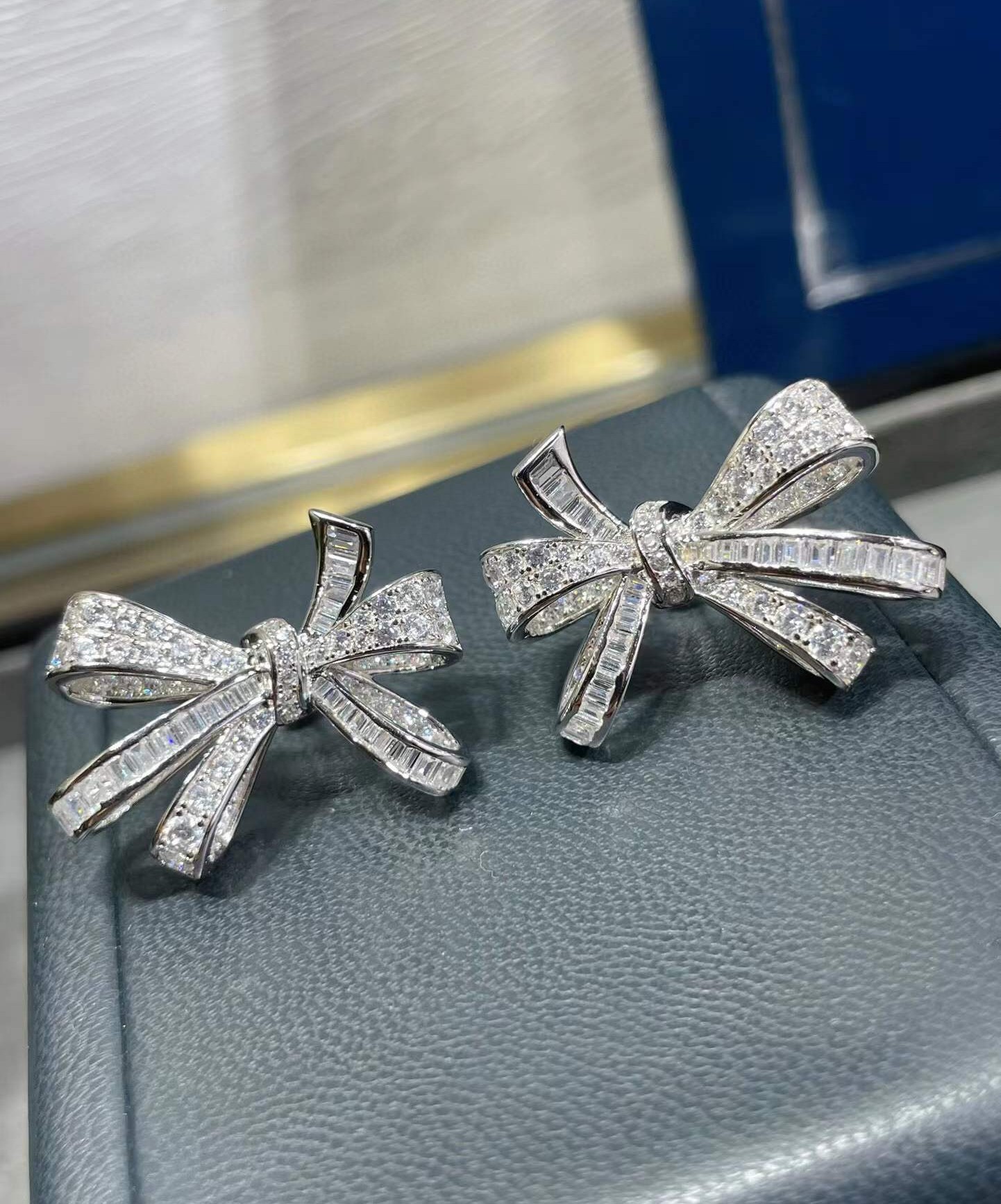 Trendy Crystal Tilda Bow Earrings For Women 925 Sterling Silver Ice Diamond Jewelry Wedding Cube Zircon Bow Knot Earring
