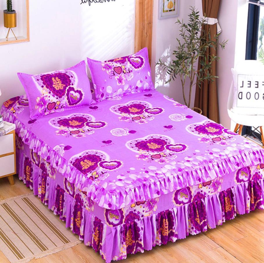 Bed Skirt Bed Skirt thin Without Pillowcase Flower Printed Fitted Bed Sheet Comfortable Bedsheet King Queen Bedspread Mattress Cover 230210
