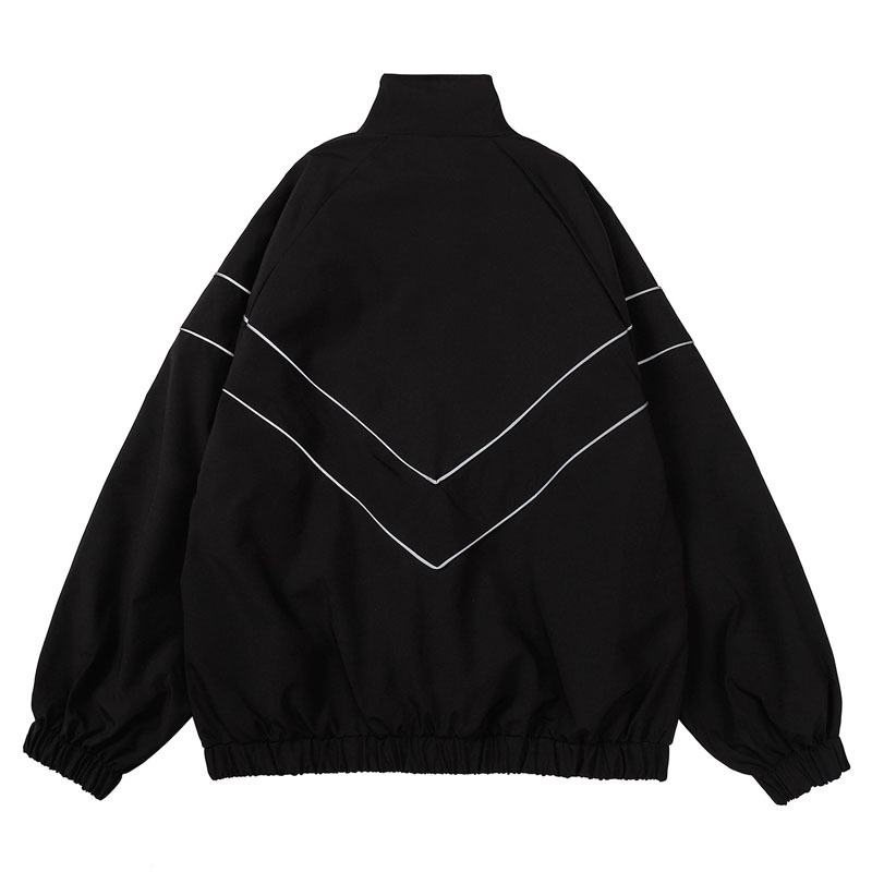 Mens Jackets Hip Hop Reflective Striped Harajuku Patchwork Zipper Windbreaker Streetwear Casual Loose Varsity Coats Unisex Blue 230210
