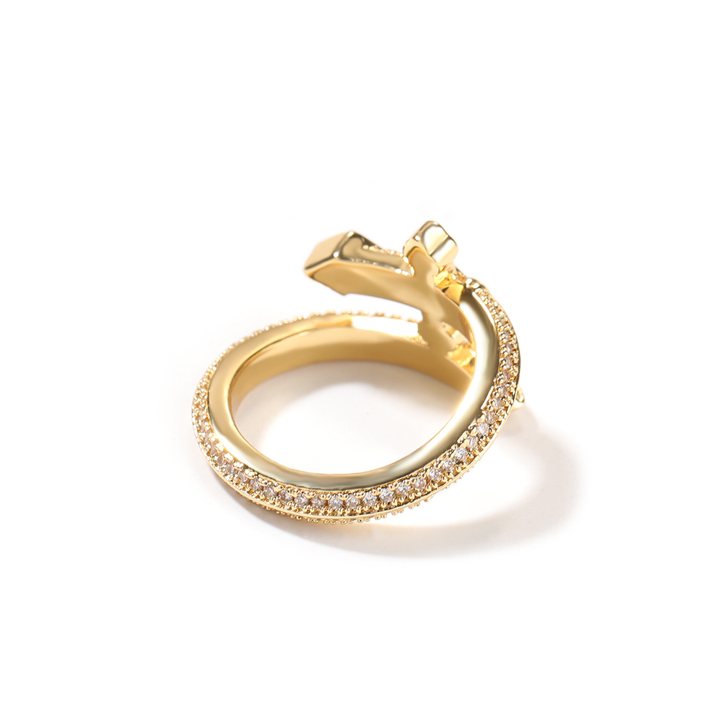 Hip Hop Retro Justice Sword Band Rings Real Gold Plated 5A Zircons Finger Jewelry