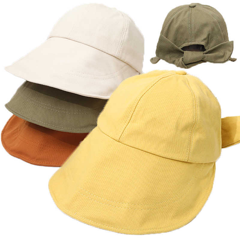 Ball Caps Summer Sun Hat Women Foldable Baseball Cap Solid Bow Floppy Hat Outdoor Sports Anti-UV Hat Adjustable Wide Brim Suncrean Hats G230209