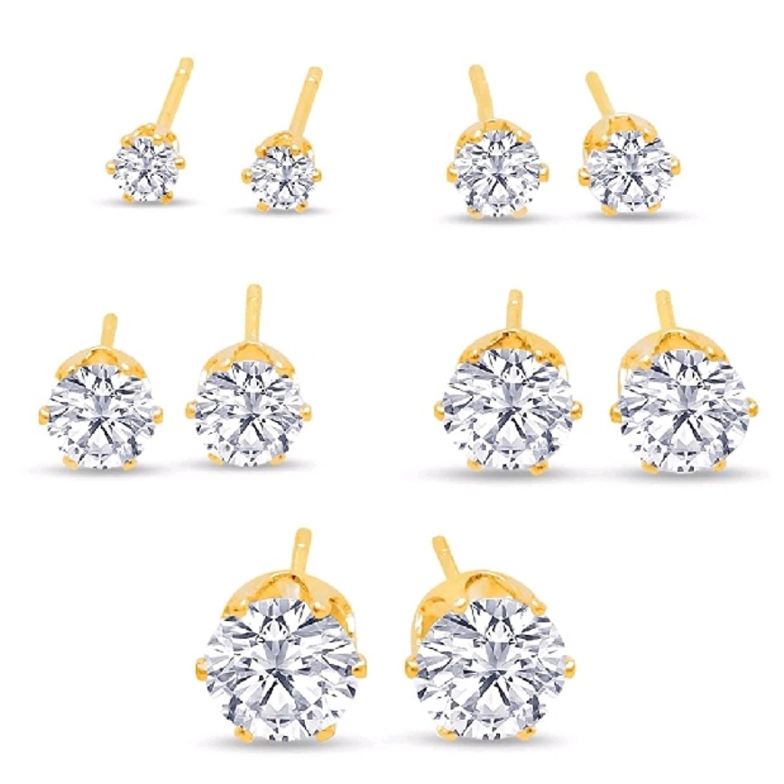 6 pairs Round Zircon Diamond Stud Earrings Stainless Steel Minimalist Simple Stone 3-8mm CZ Earrings for Women Men Unisex