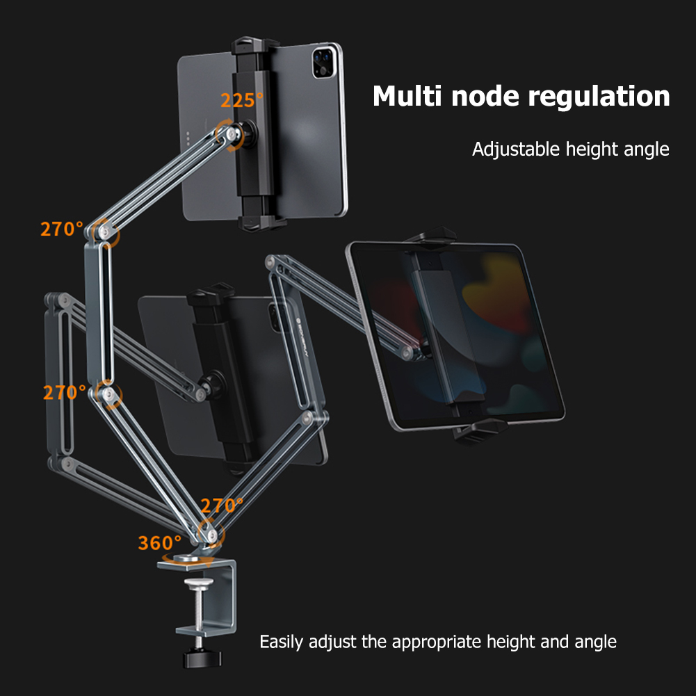 Mounts 360 Adjustable Holders Tablet Stand for 4'' To 12.9'' Mobile Phones Tablets Lazy Arm Desk Mount Aluminum Alloy Portable Reu