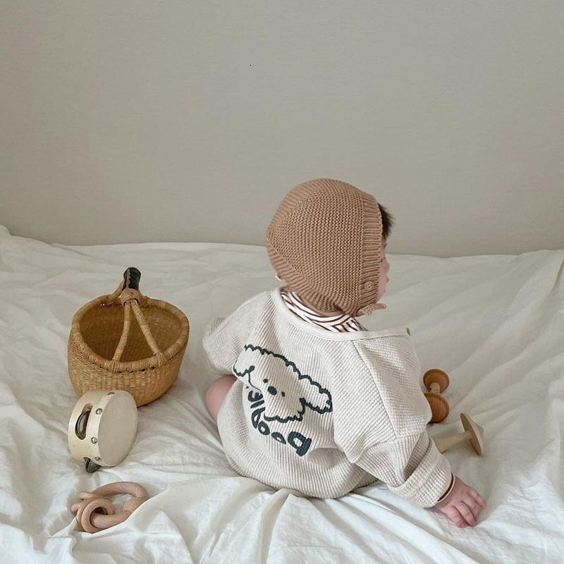 Clothing Sets Summer Baby Cotton Waffle Cardigan Boy Cute Bear Print Tops Pants 2pcs Girl Pp Suit Infant Clothes 230209
