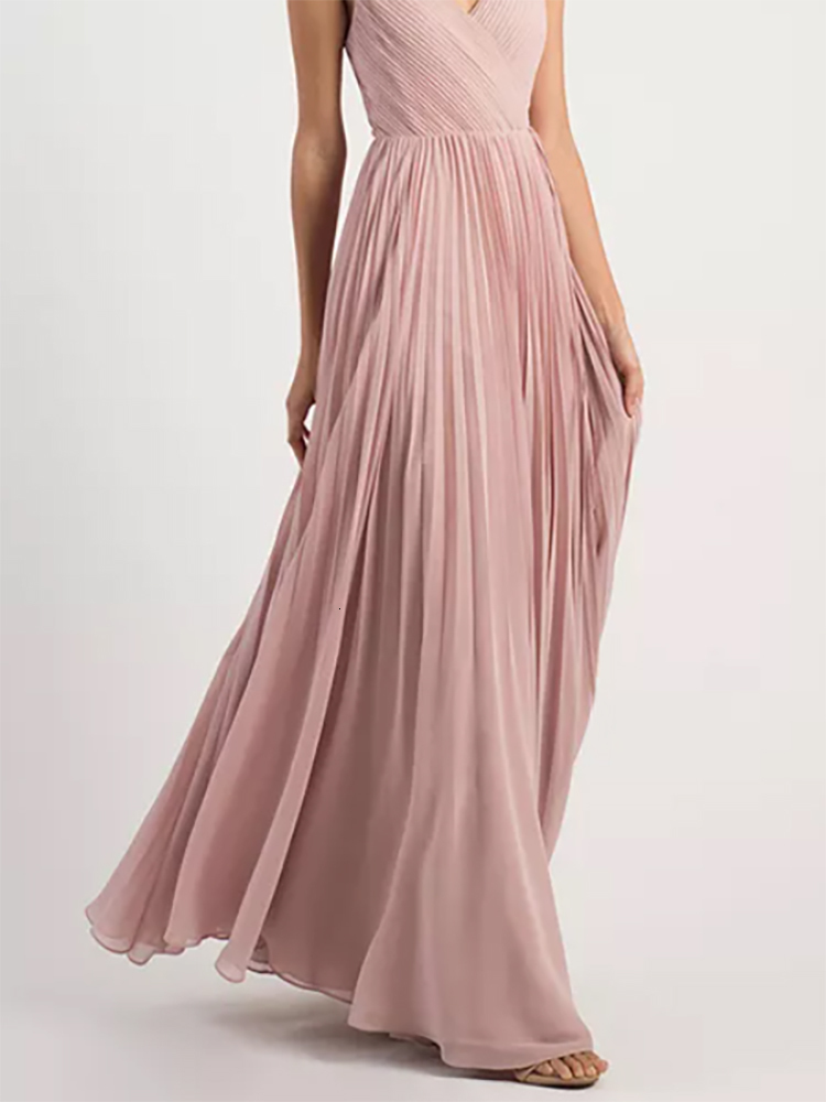 Runway Dresses Lucyinlove Elegant Chiffon V-Neck Pleated Evening Dress Formal Party Prom Gown Dresses Robe Vestidos De Fiesta For Women 230210