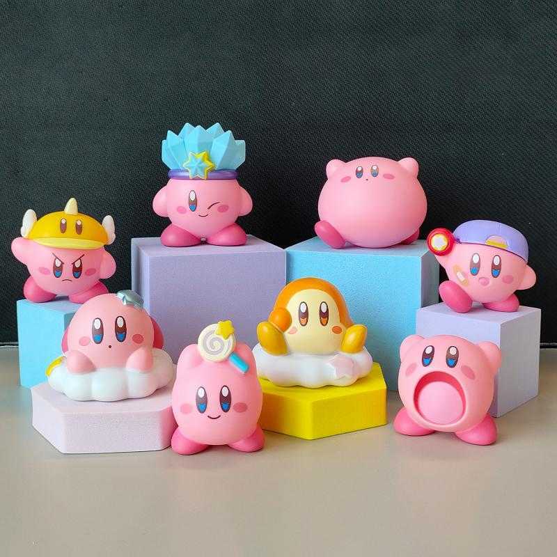 Bath Toys 8 Piece Set of Kirby Action Figures Collection Cute Pink Pvc Material Figurines Collectibles Best Christmas Gift for Child GirlJ230210