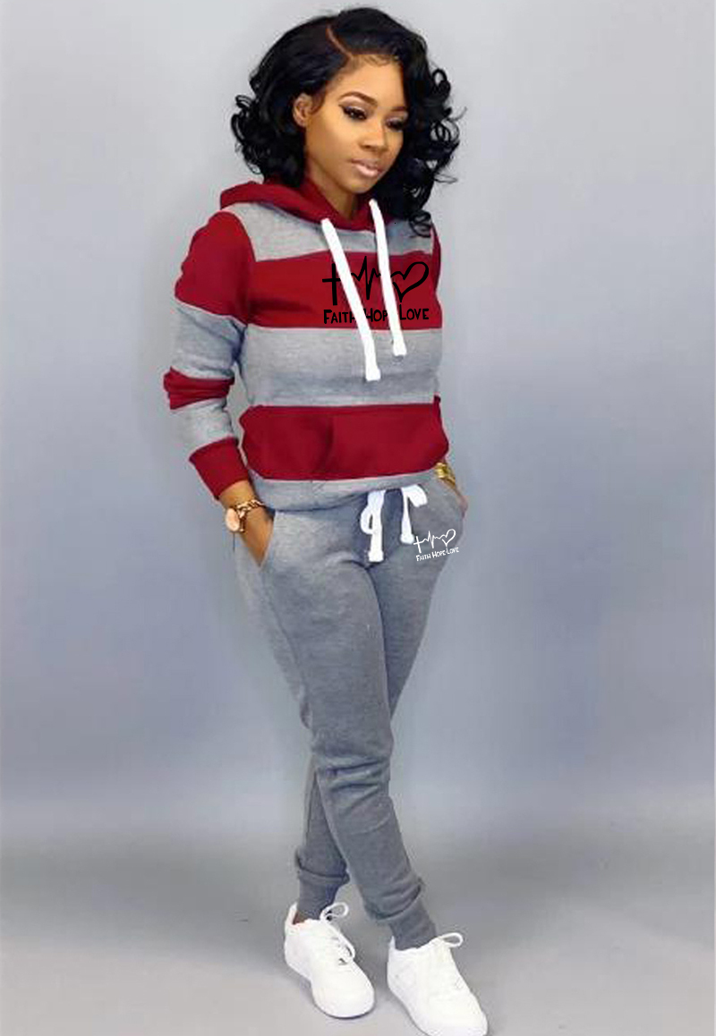 Womens Two Piece Pants 2 Set Spring Autumn Tracksuit Women Sweatshirt Print HoodiesPants Sportwear Sports Suit Hooded Hoodies 230209
