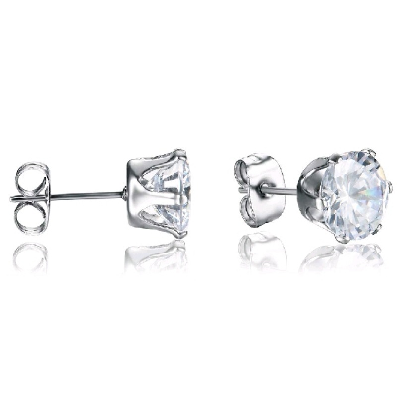 6 pairs Round Zircon Diamond Stud Earrings Stainless Steel Minimalist Simple Stone 3-8mm CZ Earrings for Women Men Unisex