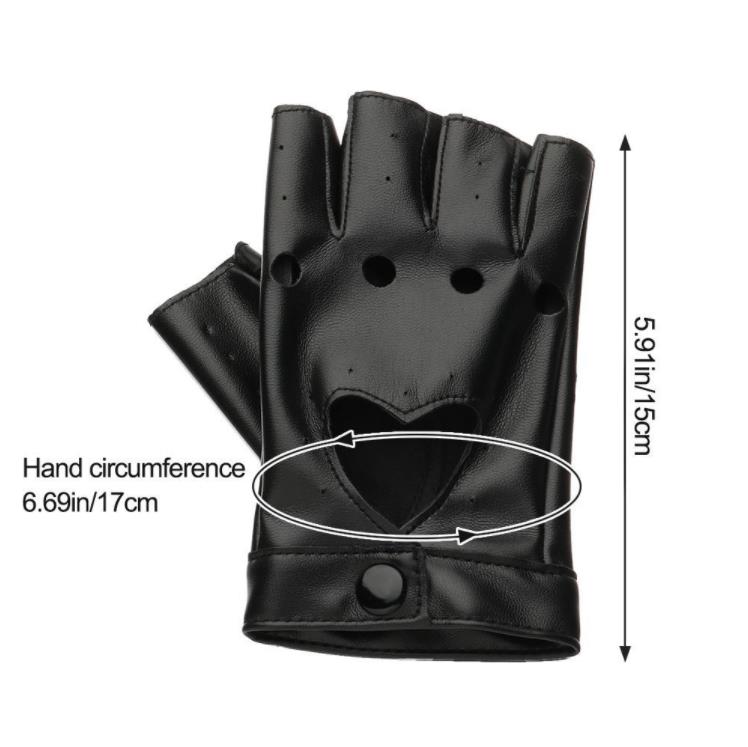 PU Leather Gloves Stage Wear Party Clubwear Women's Punk Short Glove Fashion Sexy Heart Cut Out Half Finger Fitness Mittens Gold Silver Black