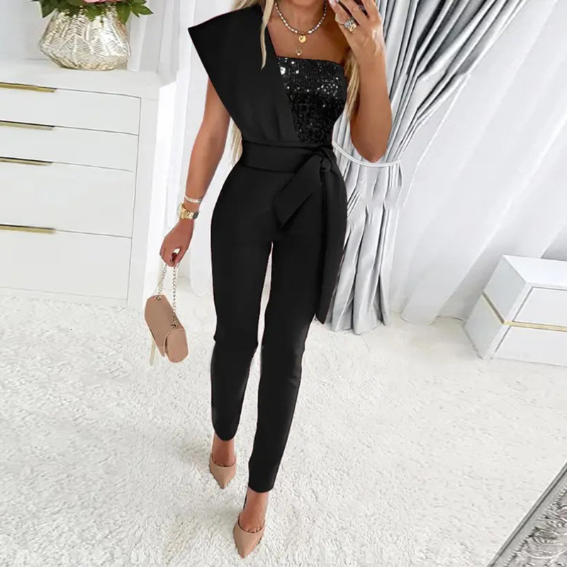 Womens Jumpsuits Rompers Womens Jumpsuits Rompers Autumn Jumpsuit Women Fashion Sequins Patchwork Short Sleeve Slim Bodycon Outfits Lady Elegant Sexy 