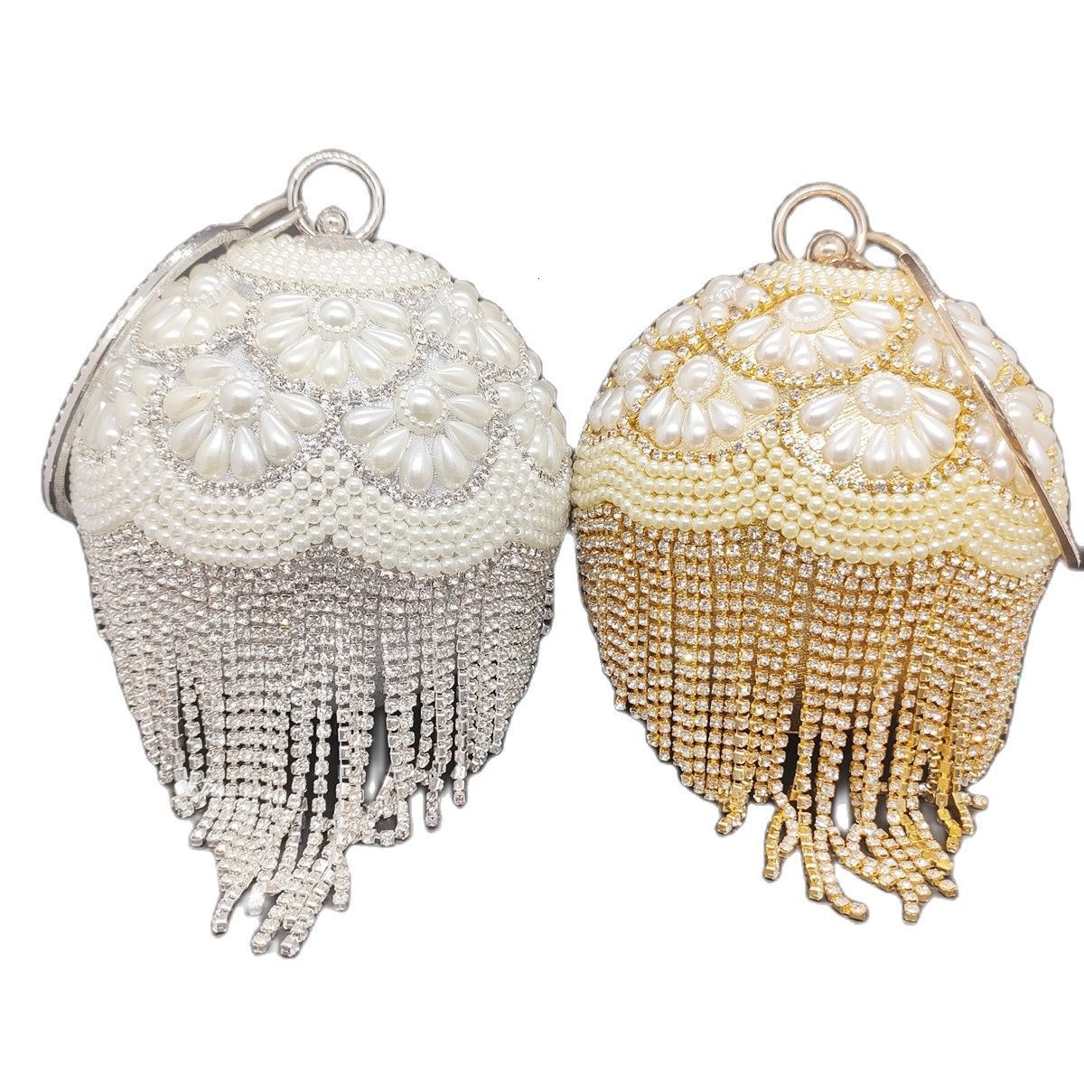 Evening Bags DG PEAFLOW Round Circular Gold Diamond Tassel Bridal Women Party Crystal Clutch Bag Wedding Wristlets Purse 230210