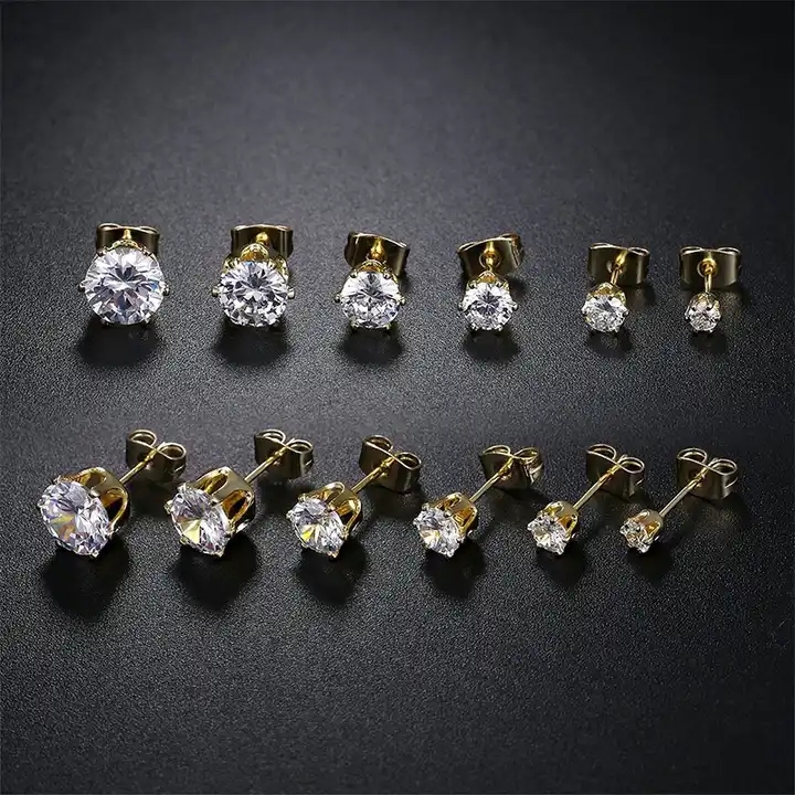6 pairs Round Zircon Diamond Stud Earrings Stainless Steel Minimalist Simple Stone 3-8mm CZ Earrings for Women Men Unisex