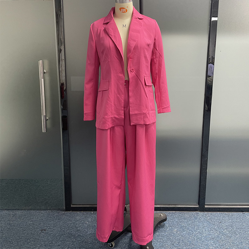 Womens Two Piece Pants Waytobele Women Blazer Suit Set Casual Lapel Solid Long Sleeve With Pockets Single Button Coat Top Loose Wide Legs Sets 230209