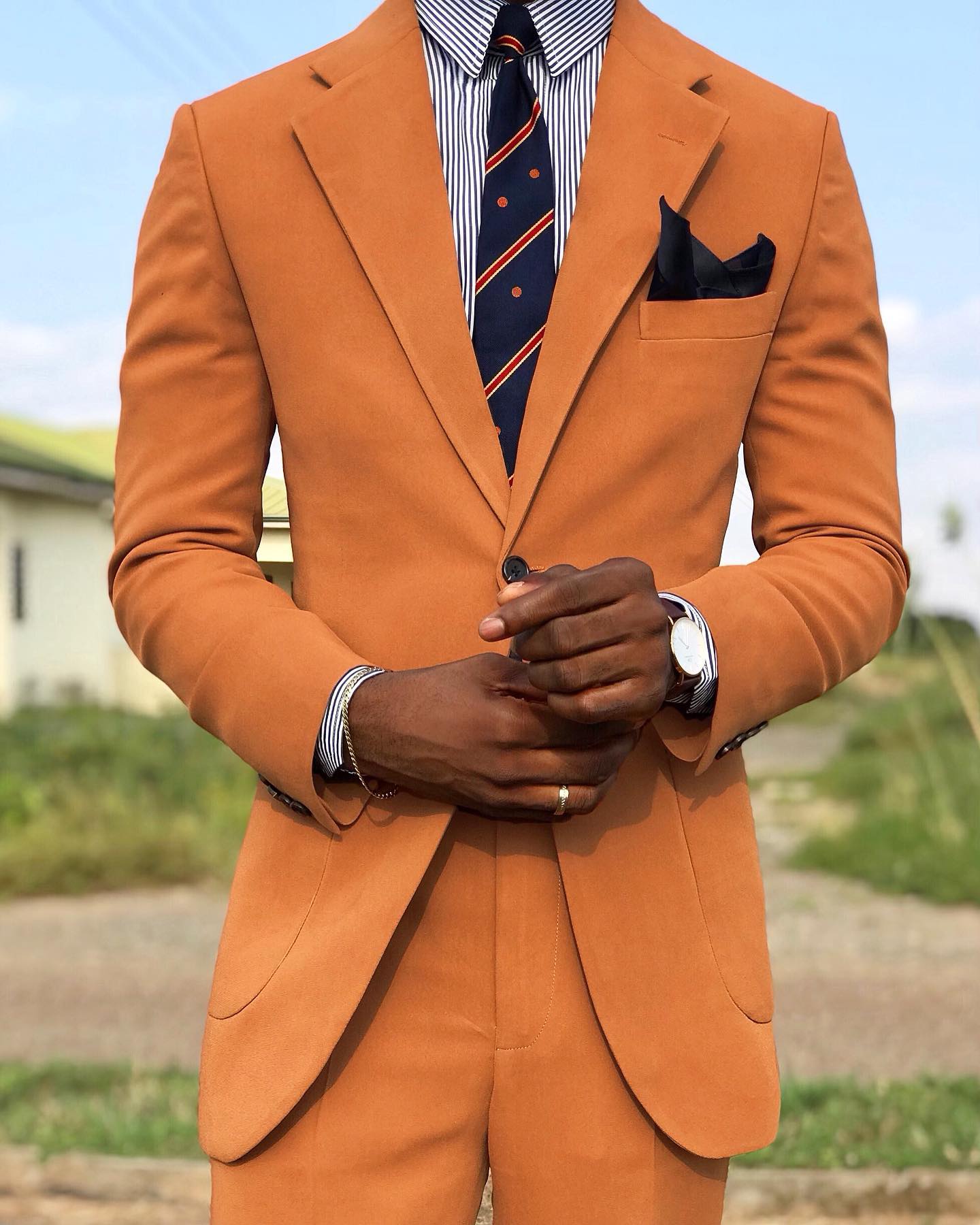 Orange One Button Groomsmen Wedding Tuxedos Slim Fit Mens Suits 2 Pieces Sets Blazers Notched Lapel Formal Suit With Jacket And Pants