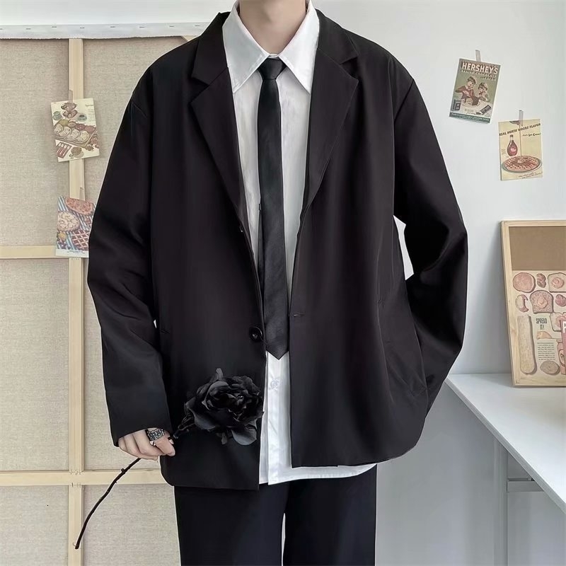 Mens Suits Blazers Casual Men Loose S3XL Solid Color Single Breasted Retro Japan Style Artsy Office Notched Collar Interview 230209