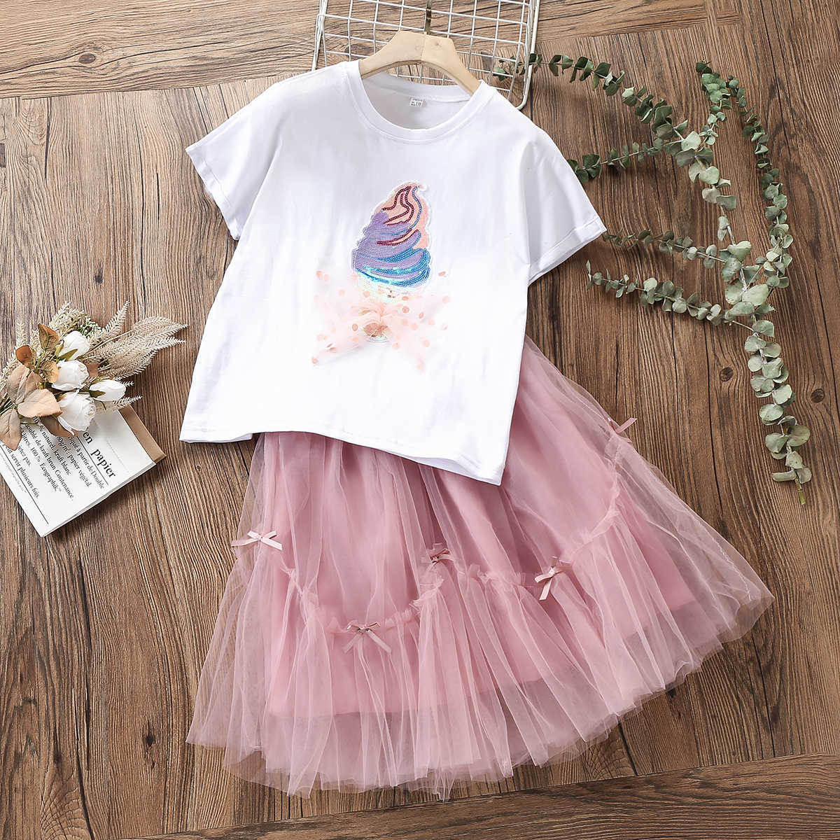 Clothing Sets Cute Baby Kids Summer Skirt Suits for Girls Clothes Short Sleeve Shirt Skrit Party Costumes Children Clothing 8 10 12 13 Years W230210