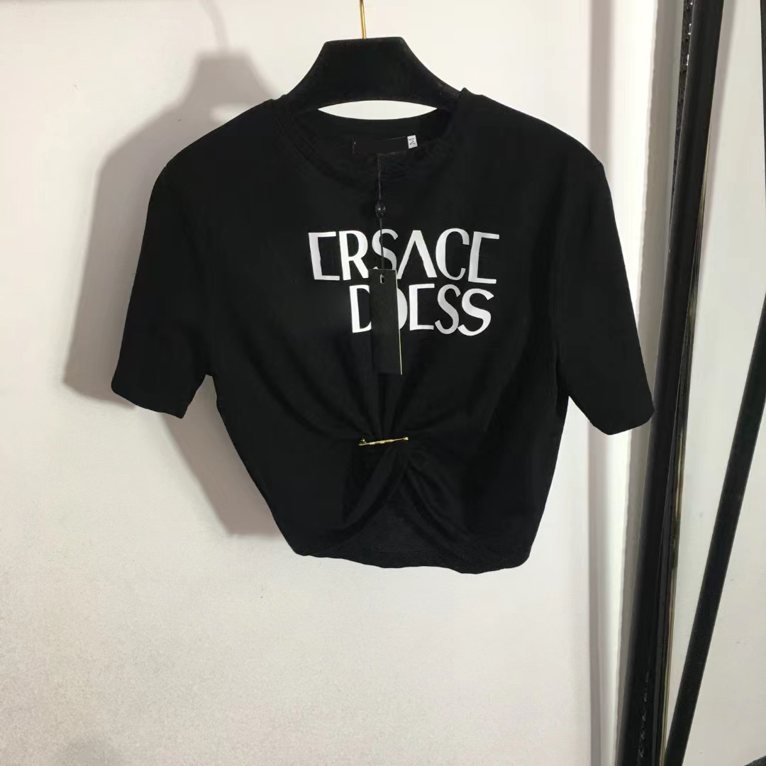 23 Designers T-shirts Fashion T Shirts Women New alphabet print pin tucked Waist Short style Crop Short Sleeve Tops Tees T-shirt ladies top dress White pink Black SML