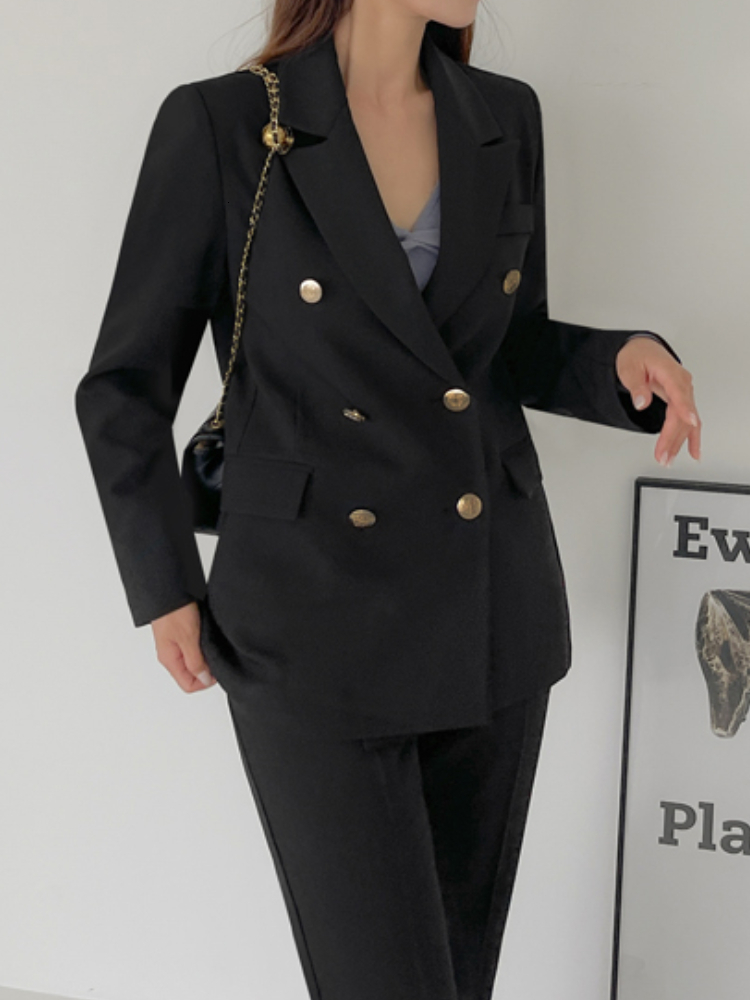 Womens Two Piece Pants Casual Women Pieces Blazer Set Elegant Loose Formal Jackets Pencil Pantsuits Autumn Business Vintage Trousers Suit Outfits 2302