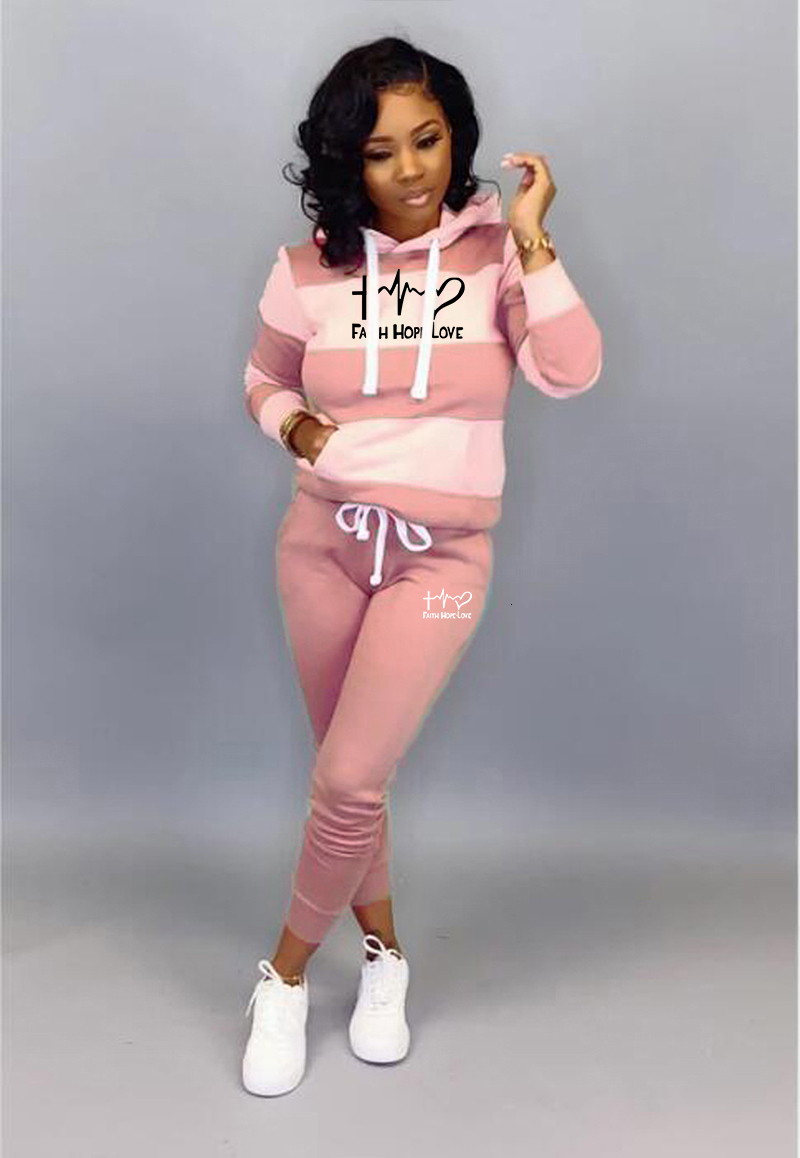 Womens Two Piece Pants 2 Set Spring Autumn Tracksuit Women Sweatshirt Print HoodiesPants Sportwear Sports Suit Hooded Hoodies 230209