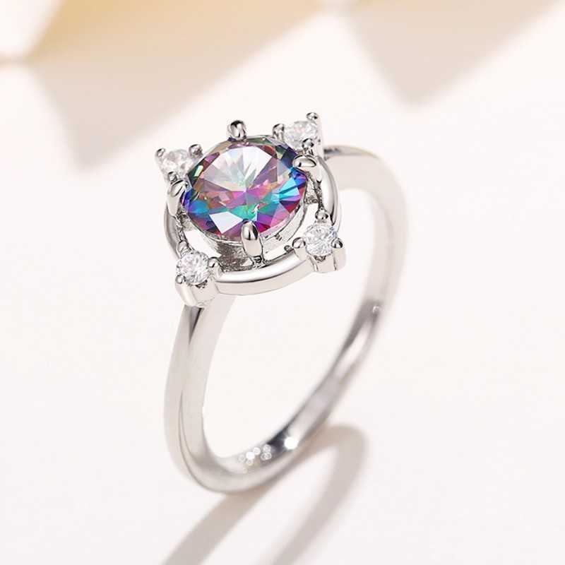 Solitaire Ring Huitan Funny Colored Cubic Zirconia Round Rings for Women Exquisite Finger Accessories Party Birthday Gift New Fashion Jewelry Y2302