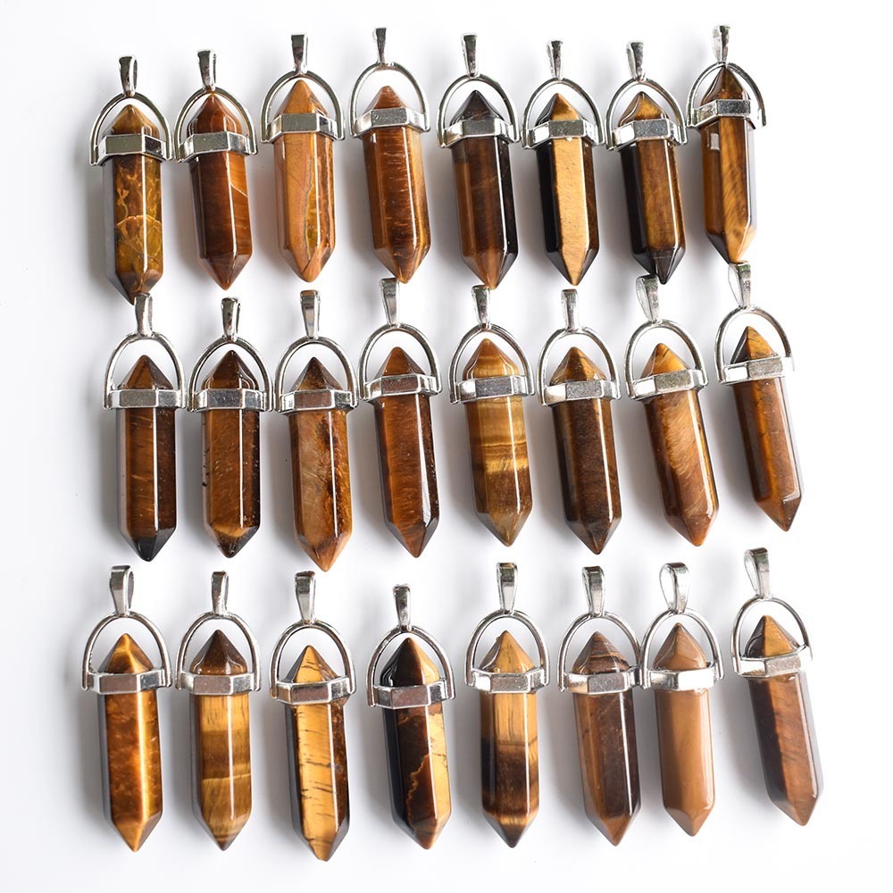 Gemstone Wholesale 24pcs/lot high quality assorted natural stone mixed pillar charms chakra Pendants necklaces for making free 230210