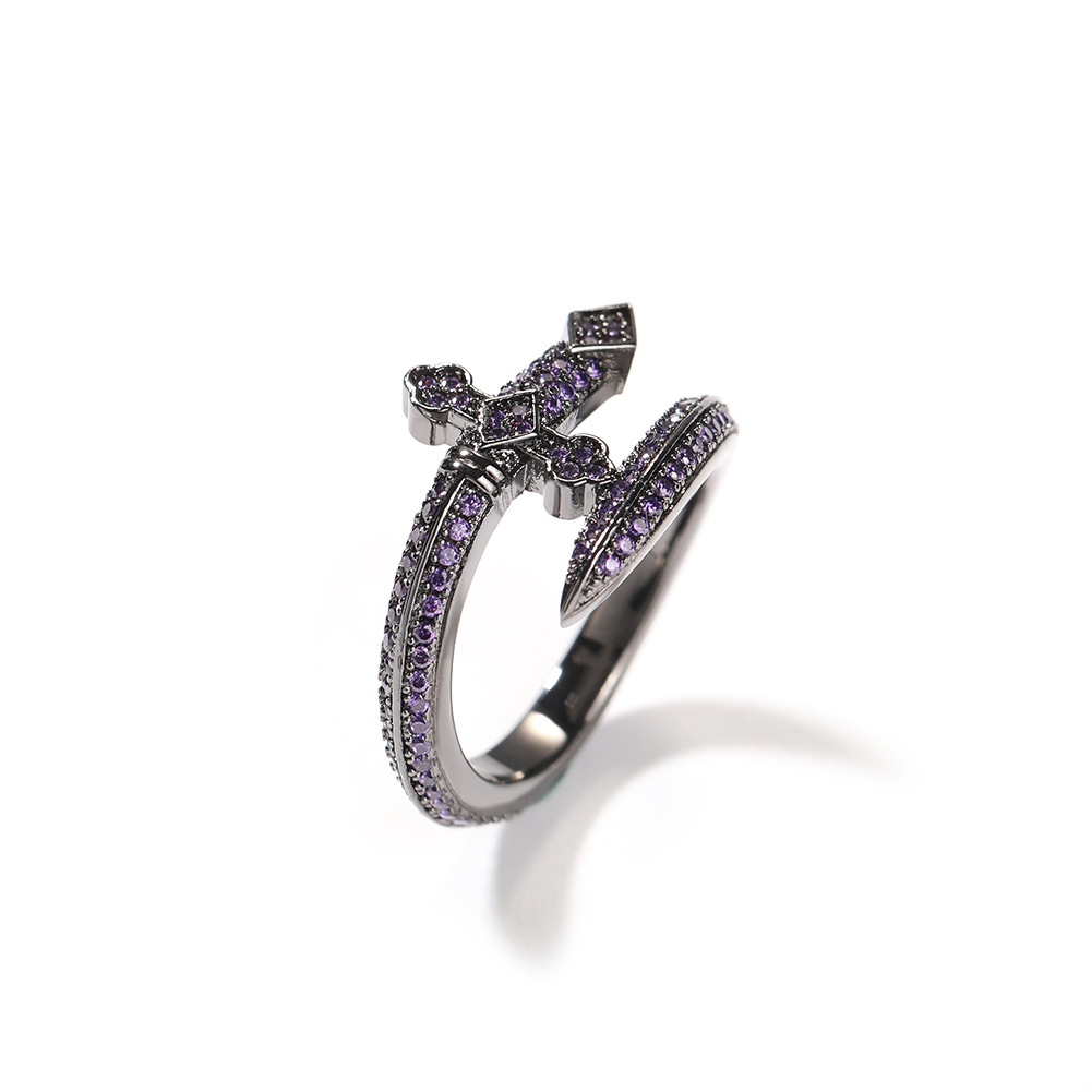 Hip Hop Retro Justice Sword Band Rings Real Gold Plated 5A Zircons Finger Jewelry