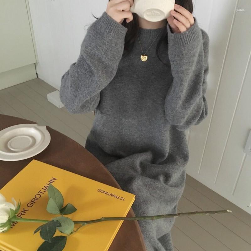 Casual Dresses WAVSIYIER Women Knitted Dress Female Autumn Winter Jumper Woman Solid Brown Belt Turtleneck Collar Maxi Sweater