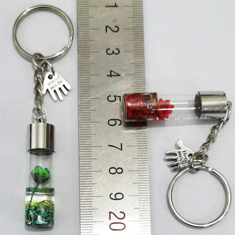 Key Rings ing Bottle Eternal Flower Keychain Student Pendant Backpack Car Key Pendant Couple Gift Flower Glass Bottle Pendant Keychain G230210