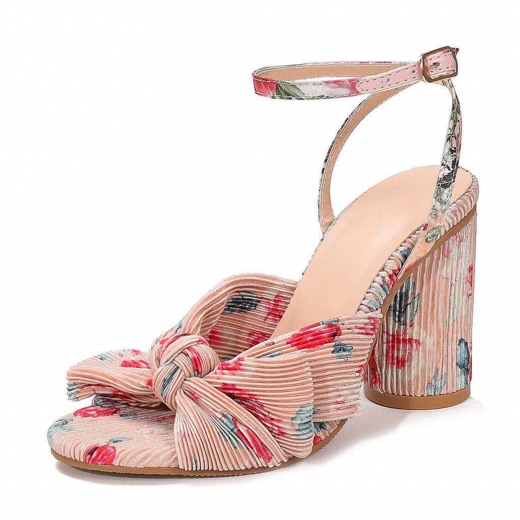 Sandals Baldauren Women Sandals New Brand Summer Shoes Pleated Bow-knot Round Heels Open Toe Dress Shoes Big Size Party Wedding Shoes z250418