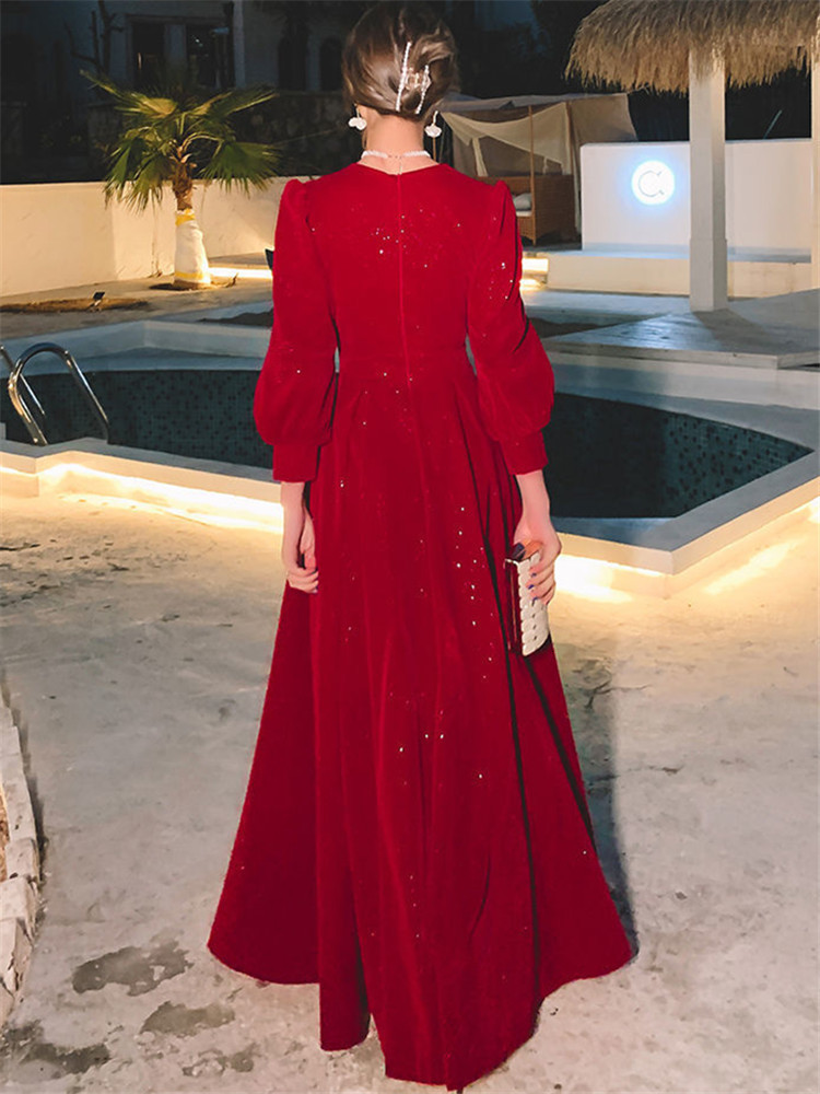 Party Dresses Temperament Dress Women's Solid Color Spring Autumn Square Collar Long-sleeved A-line Long Skirt Fashion Female Clothing 245 230211
