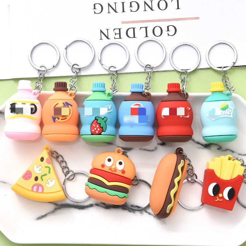 Key Rings Fashion PVC Rubber Keychain Burger Keychain Cute Expression French Fries Pizza Hot Dog Bag Pendant Keyring Friend Gift jewelry G230210