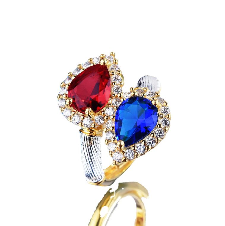 Choucong Brand Wedding Rings Vintage Jewelry 925 Sterling Silver Gold Fill Water Drop Sapphire CZ Diamond Gemstones Party Women Romantic Open Adjustab