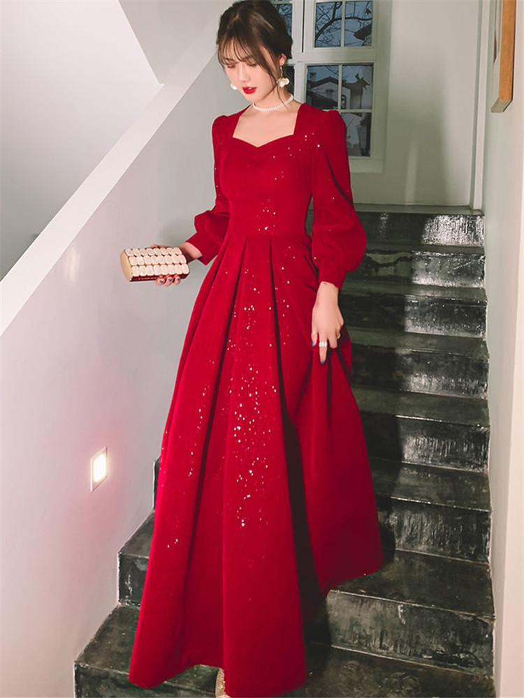 Party Dresses Temperament Dress Women's Solid Color Spring Autumn Square Collar Long-sleeved A-line Long Skirt Fashion Female Clothing 245 230211