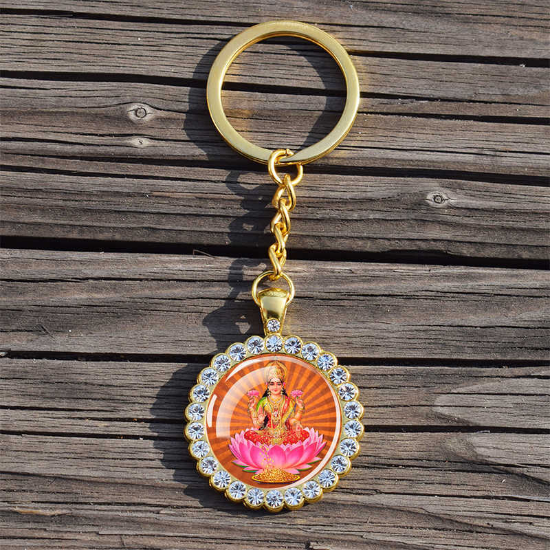 Key Rings Shiva Nataraja Keychain Buddhist Jewelry Lakshmi Goddess Rhinestone Pendant Hinduism Amulet Keyring Gift G230210