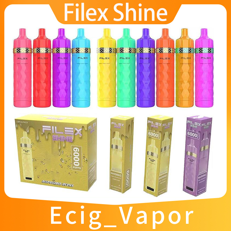 Authentic Filex Shine Disposable E cigarettes 6000 Puffs Vape Pen 650mAh Rechargeable Battery 15ml Mesh Coil Pre-filled Vaporizer AirFlow Pods Device esco bars
Authentic Filex Shine Disposable E cigarettes 6000 Puffs Vape Pen 650mAh Rechargeable Battery 15ml Mesh Coil Pre-filled Vaporizer AirFlow Pods Device esco bars
