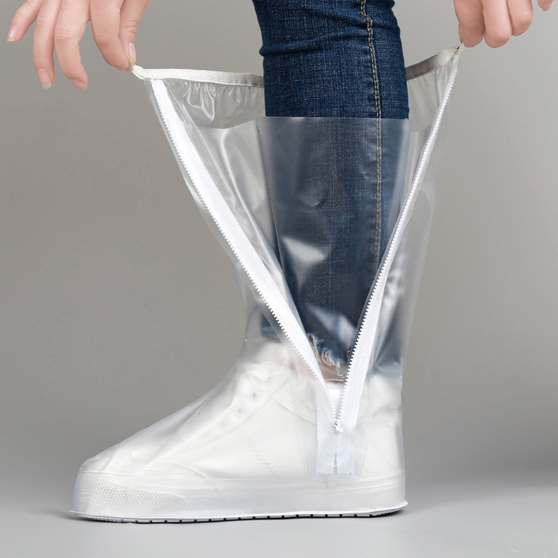 Shoe Parts Accessories Adult Protective Boots and Shoes Cover Men Waterproof Motorcycle Bike Cycling Rain Snow Boot Long Thick Sole White 230211